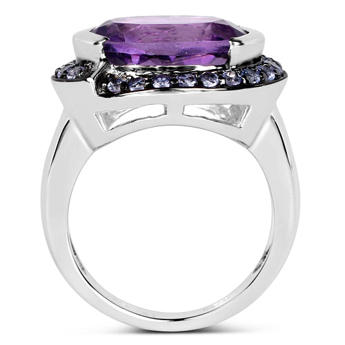 5.56 Carat Genuine Amethyst & Tanzanite Sterling Silver Ring