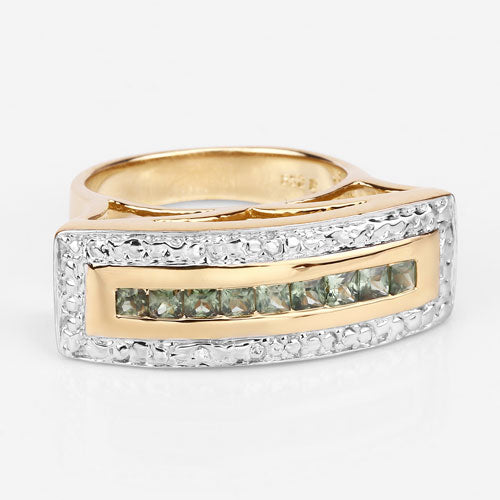 1.08 Carat Genuine Green Sapphire Sterling Silver Engagement Ring
