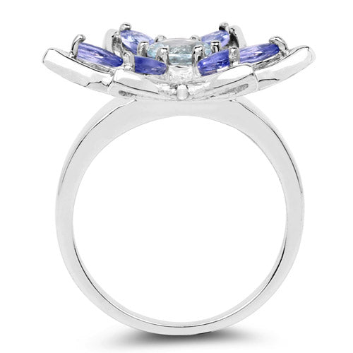 1.34 Carat Aquamarine and Tanzanite Sterling Silver Ring
