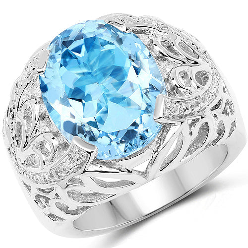 11.29 Carat Genuine Blue Topaz & White Topaz Sterling Silver Ring