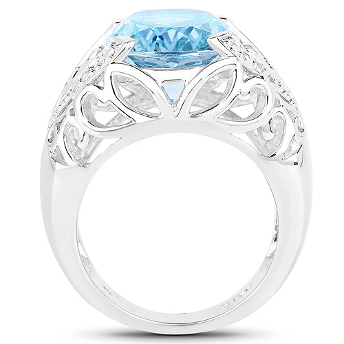 11.29 Carat Genuine Blue Topaz & White Topaz Sterling Silver Ring