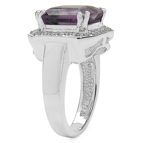 Anillo de Plata de Ley con Amatista y Topacio Blanco de 4.91 Quilates