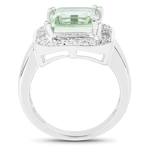 Bague en argent sterling avec améthyste verte de 5,21 carats et topaze blanche