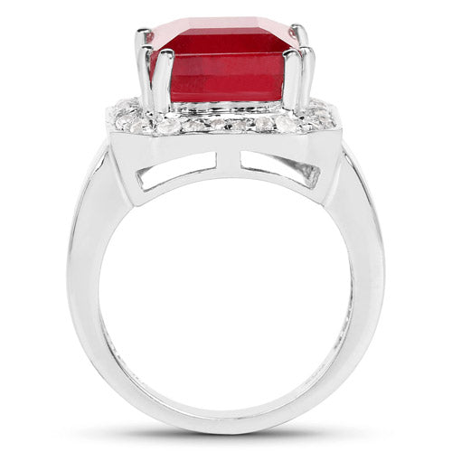 Bague en argent sterling avec rubis rempli de verre de 6,36 carats et topaze blanche
