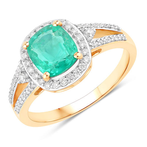 Bague de fiançailles en or jaune 14K avec émeraude éthiopienne et diamants de 1,65 carat