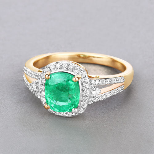 Bague de fiançailles en or jaune 14K avec émeraude éthiopienne et diamants de 1,65 carat