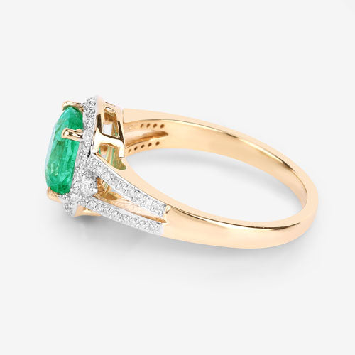 Bague de fiançailles en or jaune 14K avec émeraude éthiopienne et diamants de 1,65 carat