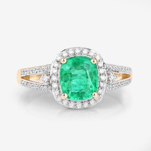 Bague de fiançailles en or jaune 14K avec émeraude éthiopienne et diamants de 1,65 carat