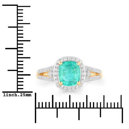 Bague de fiançailles en or jaune 14K avec émeraude éthiopienne et diamants de 1,65 carat