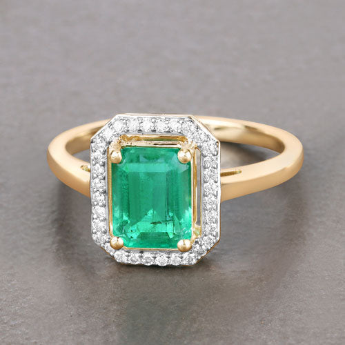 Bague de fiançailles en or jaune 14K avec émeraude éthiopienne de 1,62 carat et diamants