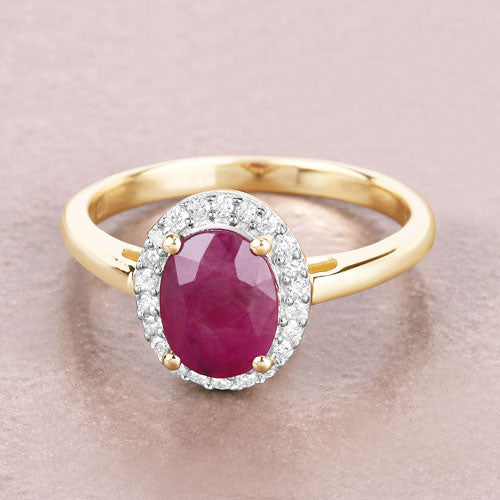 1.59 Carat Ruby and Diamond Halo Ring in 10K Yellow Gold
