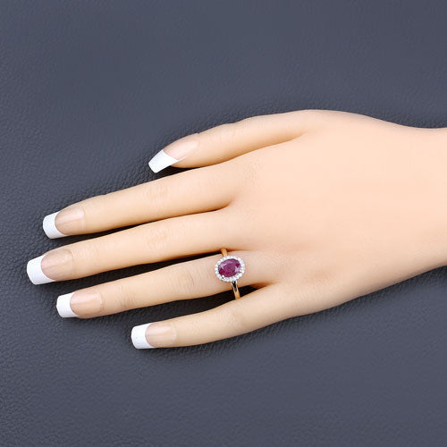1.59 Carat Ruby and Diamond Halo Ring in 10K Yellow Gold