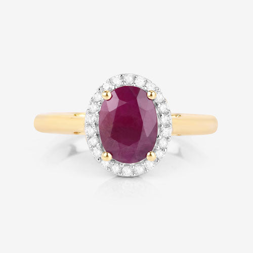 1.59 Carat Ruby and Diamond Halo Ring in 10K Yellow Gold