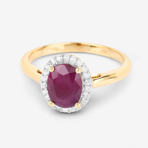 1.59 Carat Ruby and Diamond Halo Ring in 10K Yellow Gold
