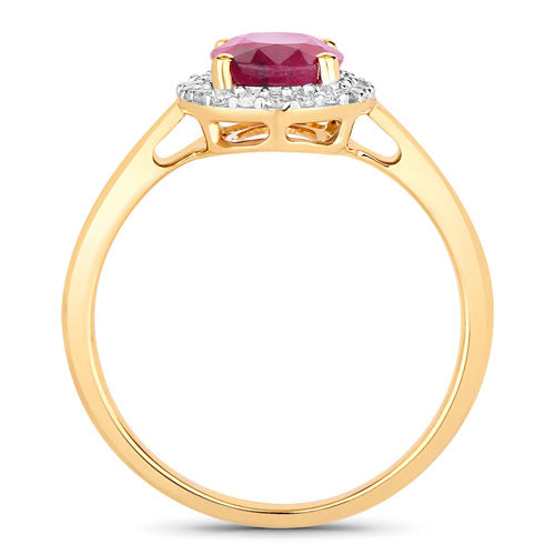 1.59 Carat Ruby and Diamond Halo Ring in 10K Yellow Gold