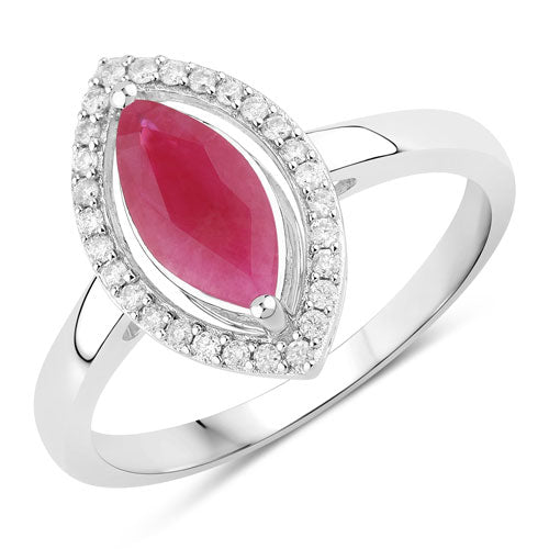 Bague Halo en Rubis et Diamants de 1,52 Carat en Or Blanc 10K