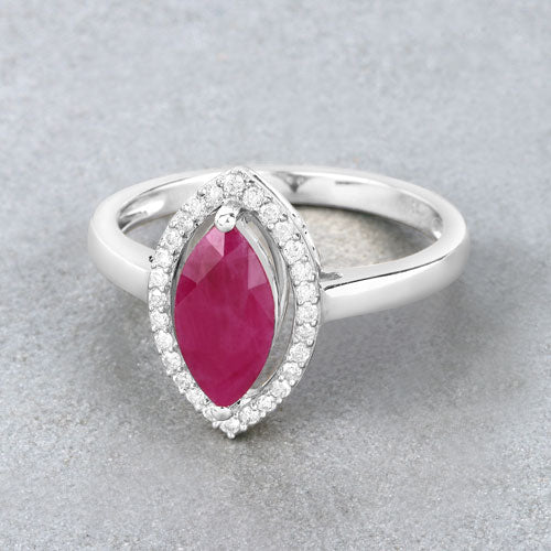 Bague Halo en Rubis et Diamants de 1,52 Carat en Or Blanc 10K