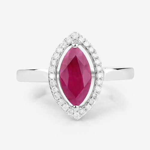 Bague Halo en Rubis et Diamants de 1,52 Carat en Or Blanc 10K