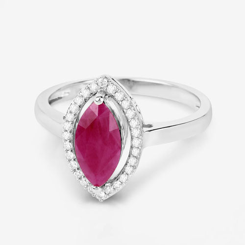 Bague Halo en Rubis et Diamants de 1,52 Carat en Or Blanc 10K
