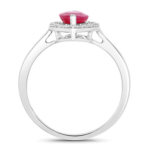 Bague Halo en Rubis et Diamants de 1,52 Carat en Or Blanc 10K