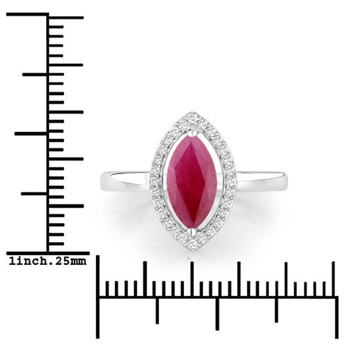 Bague Halo en Rubis et Diamants de 1,52 Carat en Or Blanc 10K