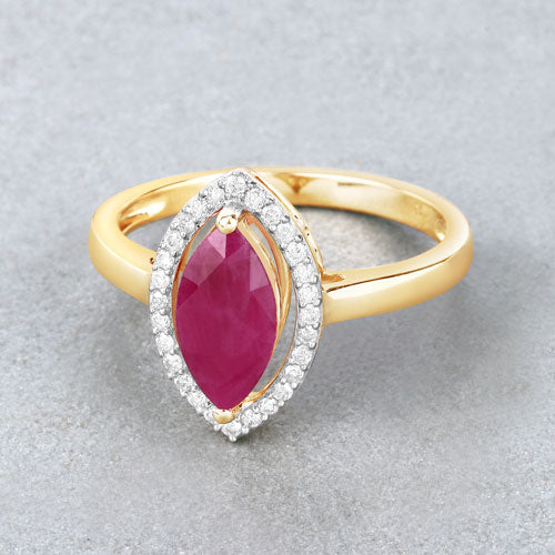 1.52 Carat Ruby and Diamond Halo Ring in 10K Yellow Gold
