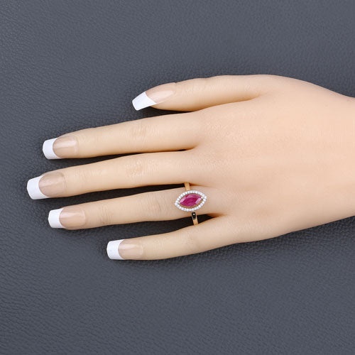 1.52 Carat Ruby and Diamond Halo Ring in 10K Yellow Gold