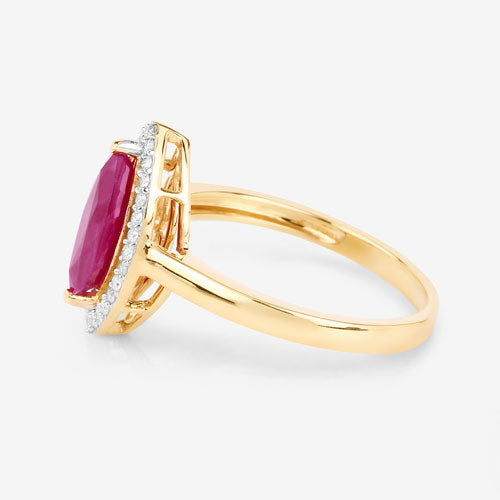 1.52 Carat Ruby and Diamond Halo Ring in 10K Yellow Gold