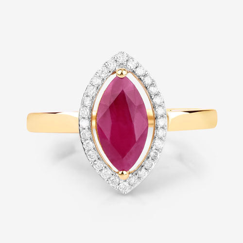 1.52 Carat Ruby and Diamond Halo Ring in 10K Yellow Gold