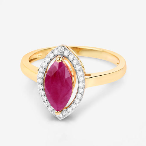 1.52 Carat Ruby and Diamond Halo Ring in 10K Yellow Gold
