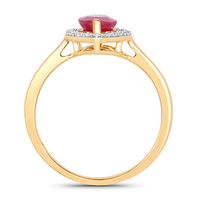 1.52 Carat Ruby and Diamond Halo Ring in 10K Yellow Gold