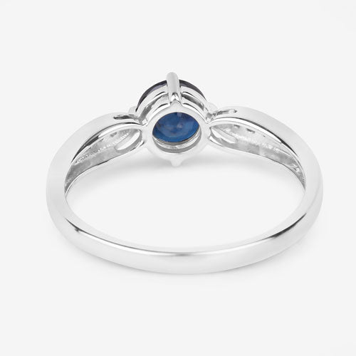 Bague en Or Blanc 10K avec Saphir Bleu de 0,89 Carat et Diamant Blanc