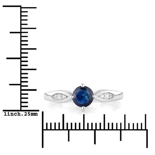 Bague en Or Blanc 10K avec Saphir Bleu de 0,89 Carat et Diamant Blanc
