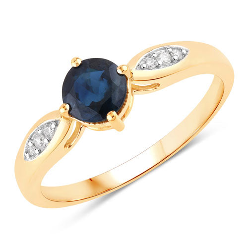 Anillo de Zafiro Azul y Diamante de 0.89 Quilates en Oro Amarillo de 10K