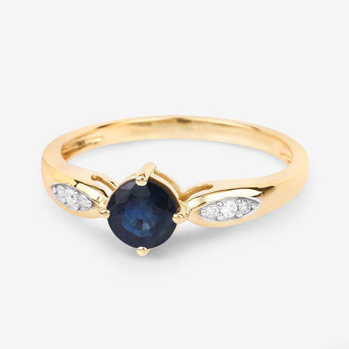 Anillo de Zafiro Azul y Diamante de 0.89 Quilates en Oro Amarillo de 10K