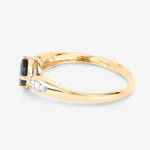 Anillo de Zafiro Azul y Diamante de 0.89 Quilates en Oro Amarillo de 10K