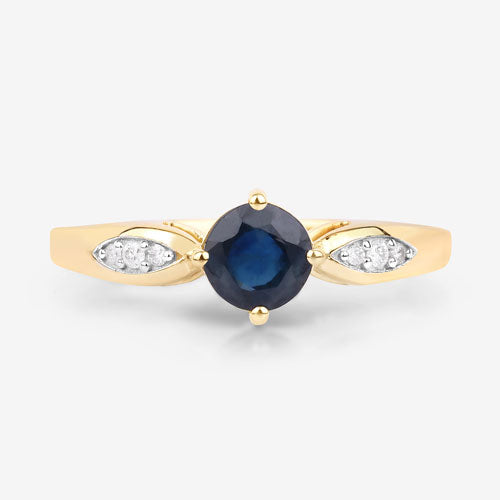 Anillo de Zafiro Azul y Diamante de 0.89 Quilates en Oro Amarillo de 10K