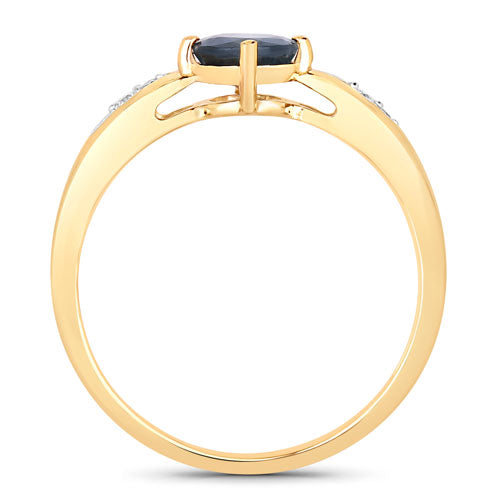 Anillo de Zafiro Azul y Diamante de 0.89 Quilates en Oro Amarillo de 10K