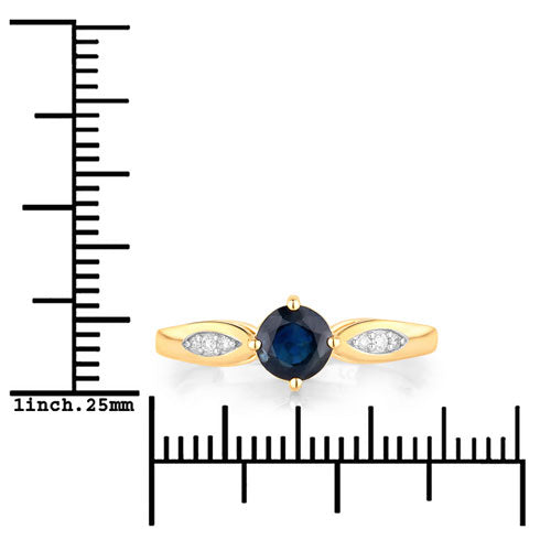 Anillo de Zafiro Azul y Diamante de 0.89 Quilates en Oro Amarillo de 10K