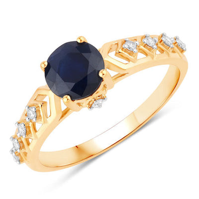 1.13 Carat Blue Sapphire and Diamond 10K Yellow Gold Engagement Ring