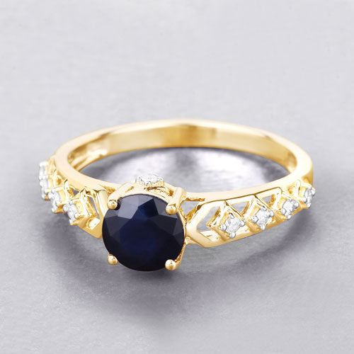 Bague de fiançailles en or jaune 10K avec saphir bleu de 1,13 carat et diamants
