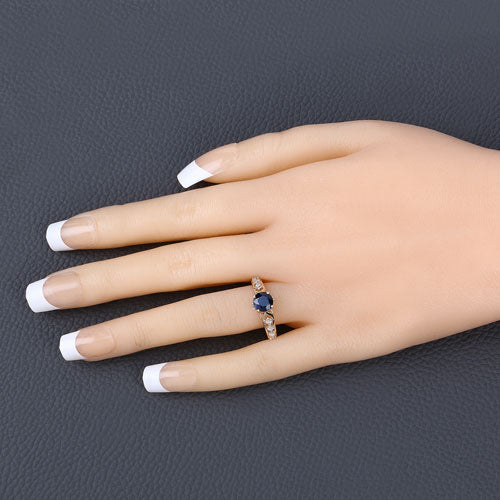 Bague de fiançailles en or jaune 10K avec saphir bleu de 1,13 carat et diamants