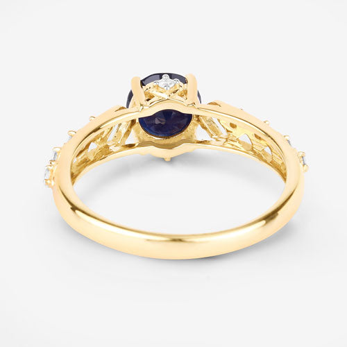 Bague de fiançailles en or jaune 10K avec saphir bleu de 1,13 carat et diamants