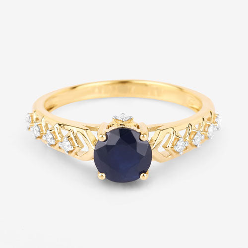 Bague de fiançailles en or jaune 10K avec saphir bleu de 1,13 carat et diamants