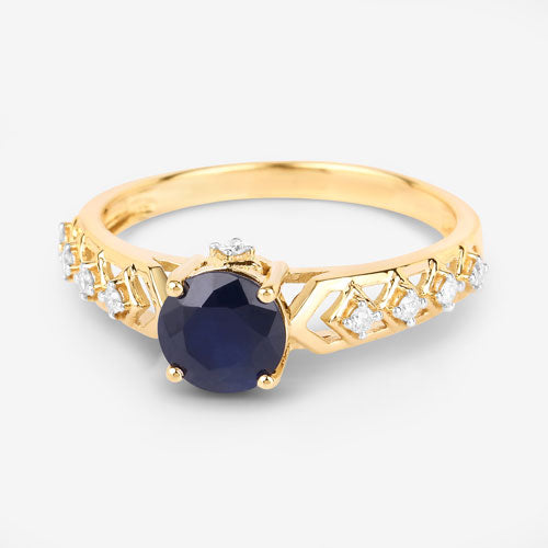 Bague de fiançailles en or jaune 10K avec saphir bleu de 1,13 carat et diamants