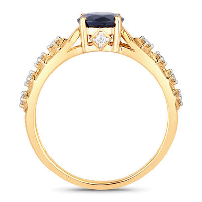 1.13 Carat Blue Sapphire and Diamond 10K Yellow Gold Engagement Ring