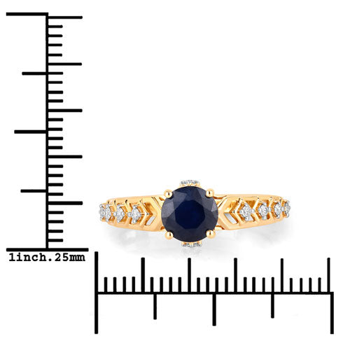 Bague de fiançailles en or jaune 10K avec saphir bleu de 1,13 carat et diamants