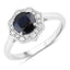 Bague de fiançailles en saphir bleu et diamant de 1,34 carat en or blanc 10K