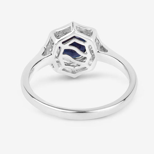 Bague de fiançailles en saphir bleu et diamant de 1,34 carat en or blanc 10K