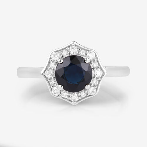 Bague de fiançailles en saphir bleu et diamant de 1,34 carat en or blanc 10K